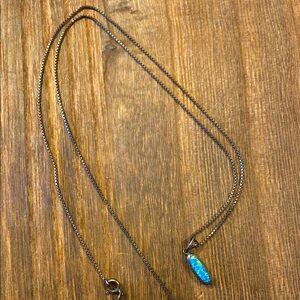 Sterling Box Chain Blue Opal Pendant Necklace